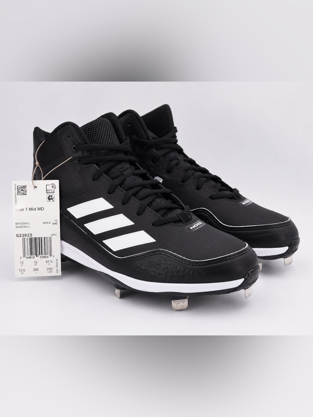 Adidas Icon 7 Mid MD Baseball Cleats Black White Men’s 12.5 NWT Molded